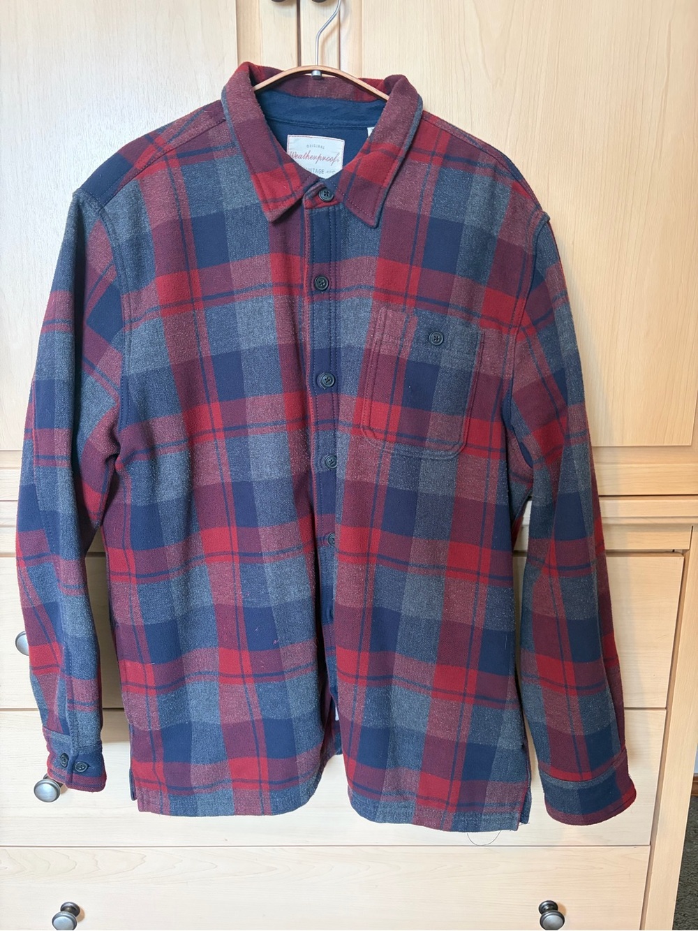 Weatherproof Red and Navy Plaid Shirt Jacket